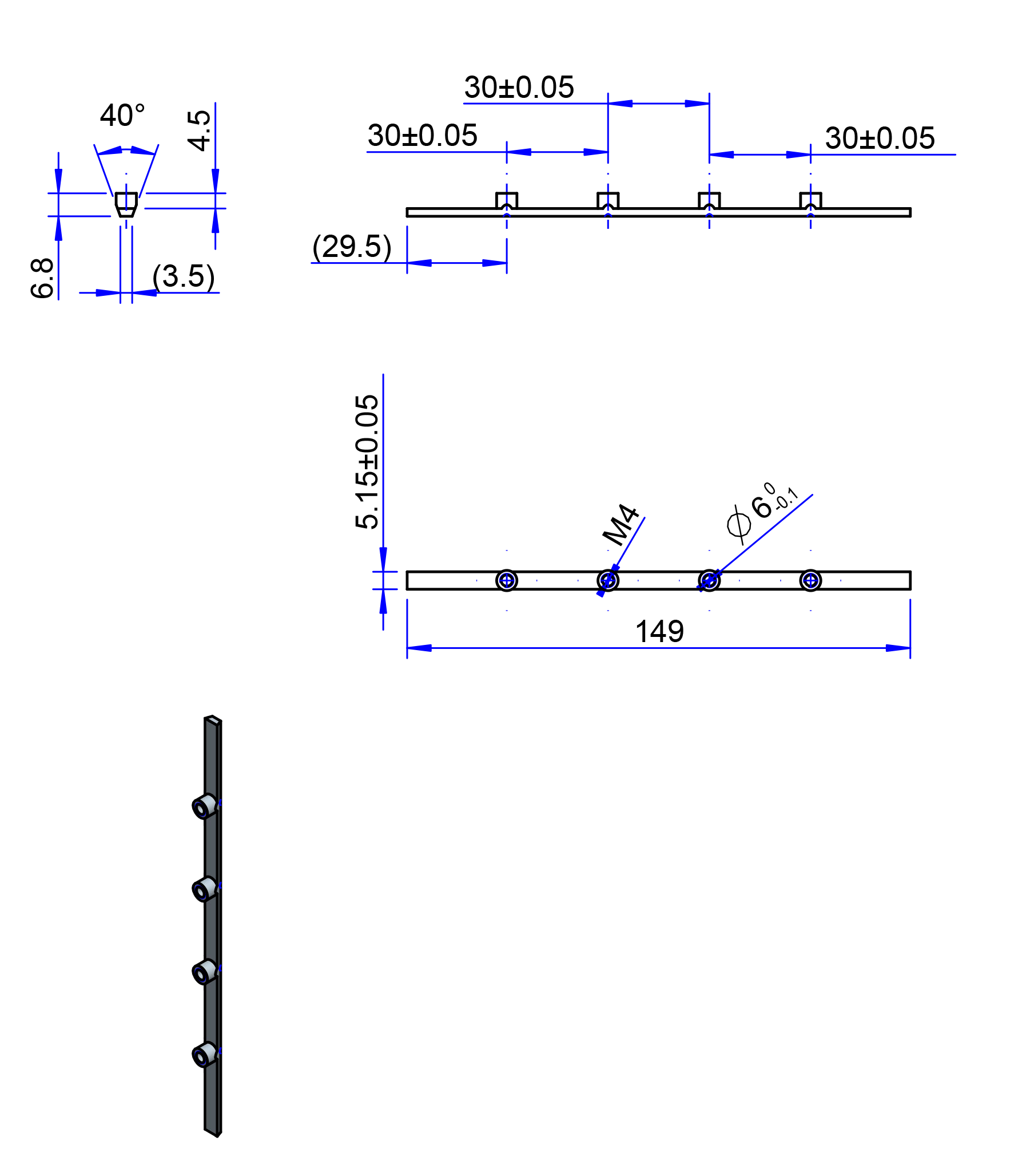 150T10 Edelstahl Nockenverbinder / Einlegeschiene / Ersatzzahn