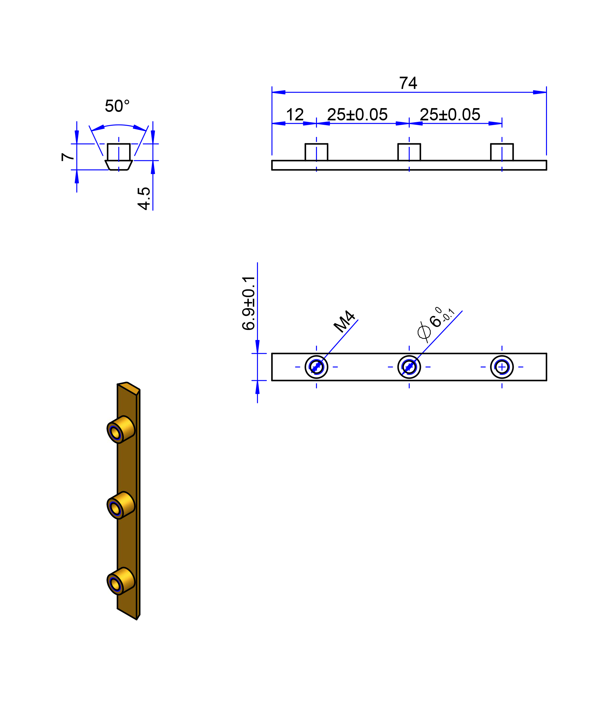 75AT10 Messing Nockenverbinder / Einlegeschiene / Ersatzzahn