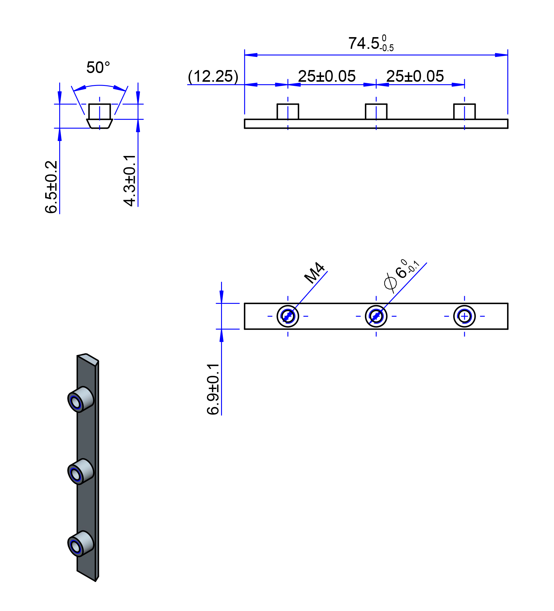 75AT10 Edelstahl Nockenverbinder / Einlegeschiene / Ersatzzahn