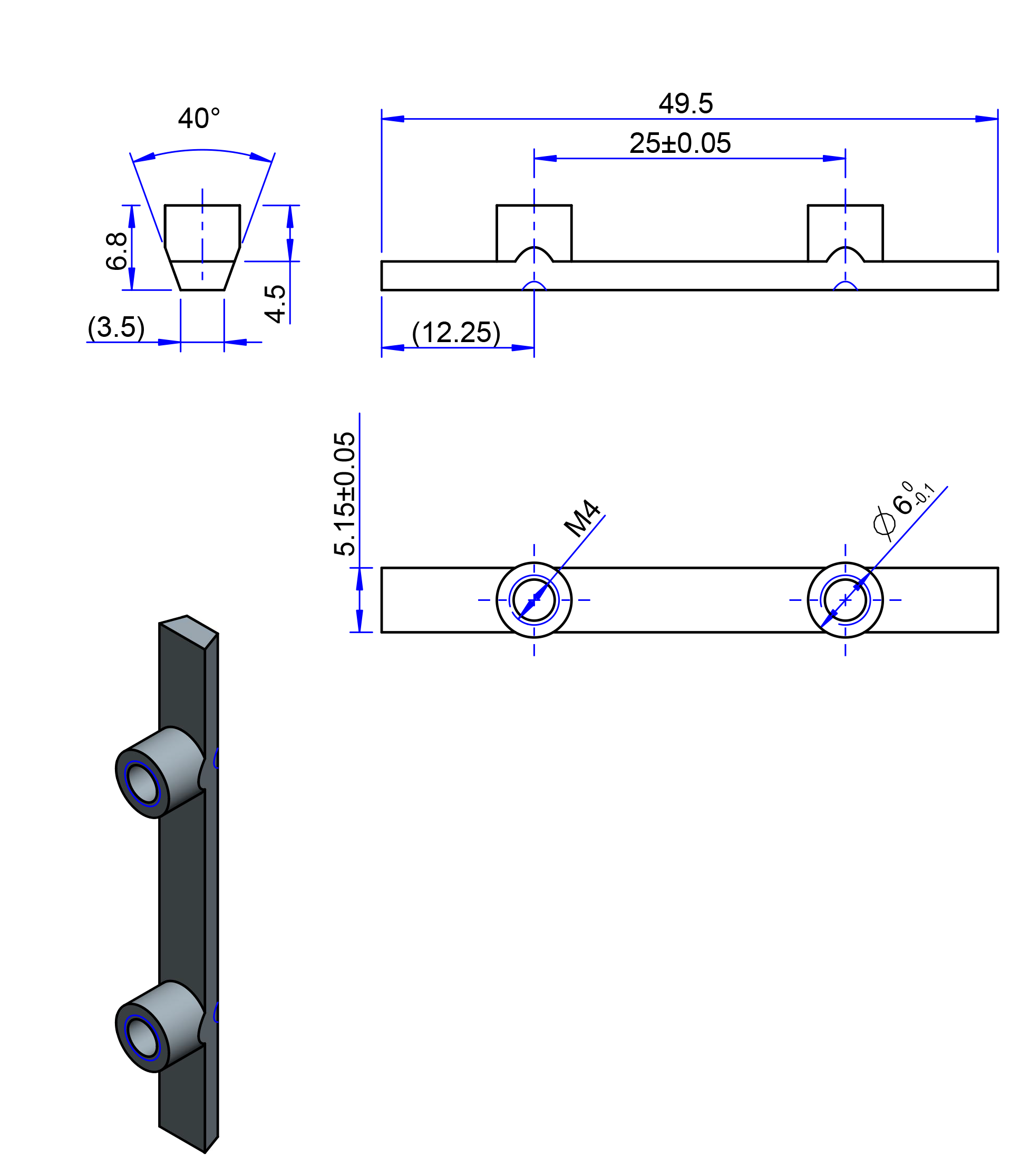 50T10 Edelstahl Nockenverbinder / Einlegeschiene / Ersatzzahn