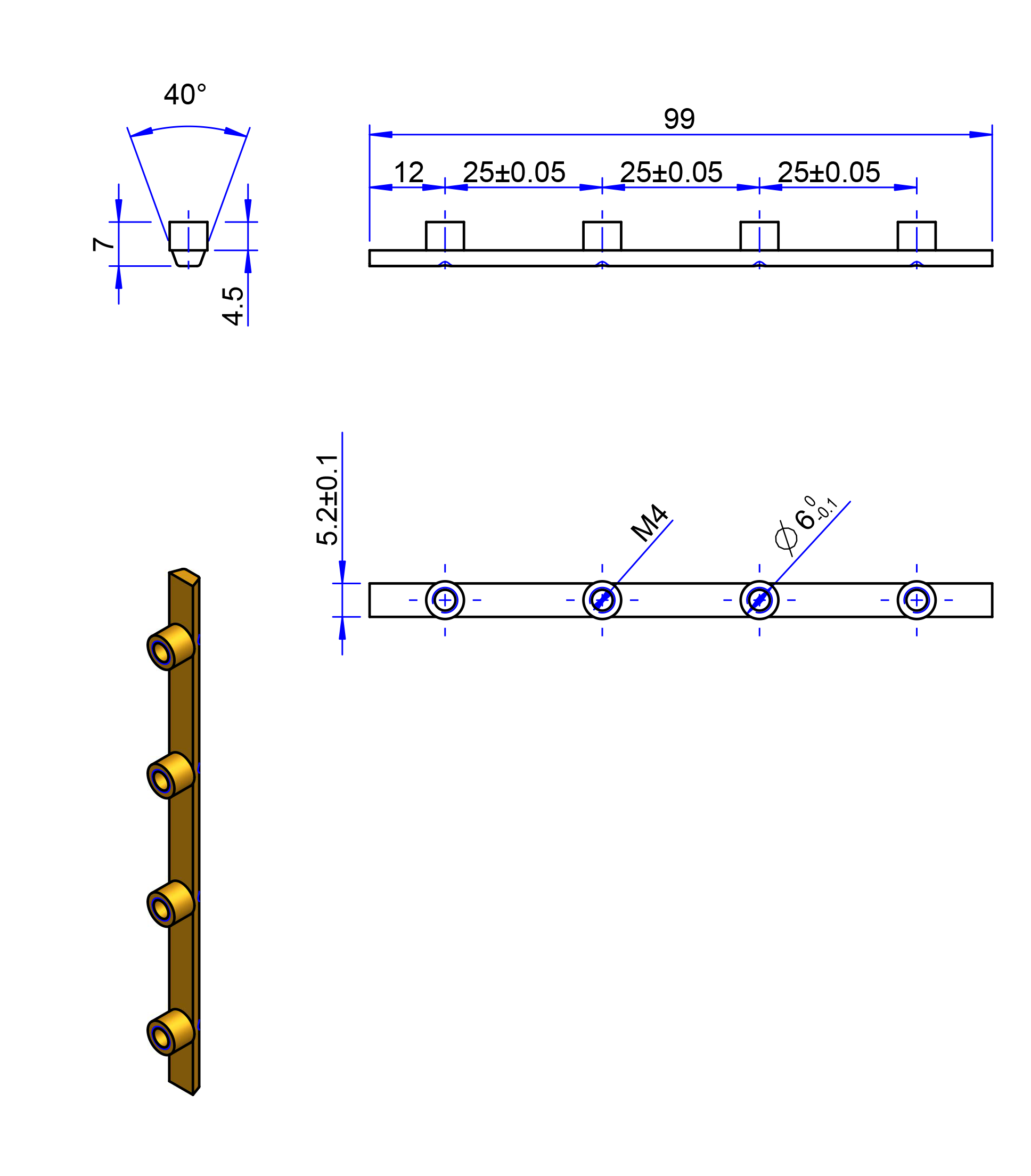 100T10 Messing Nockenverbinder / Einlegeschiene / Ersatzzahn