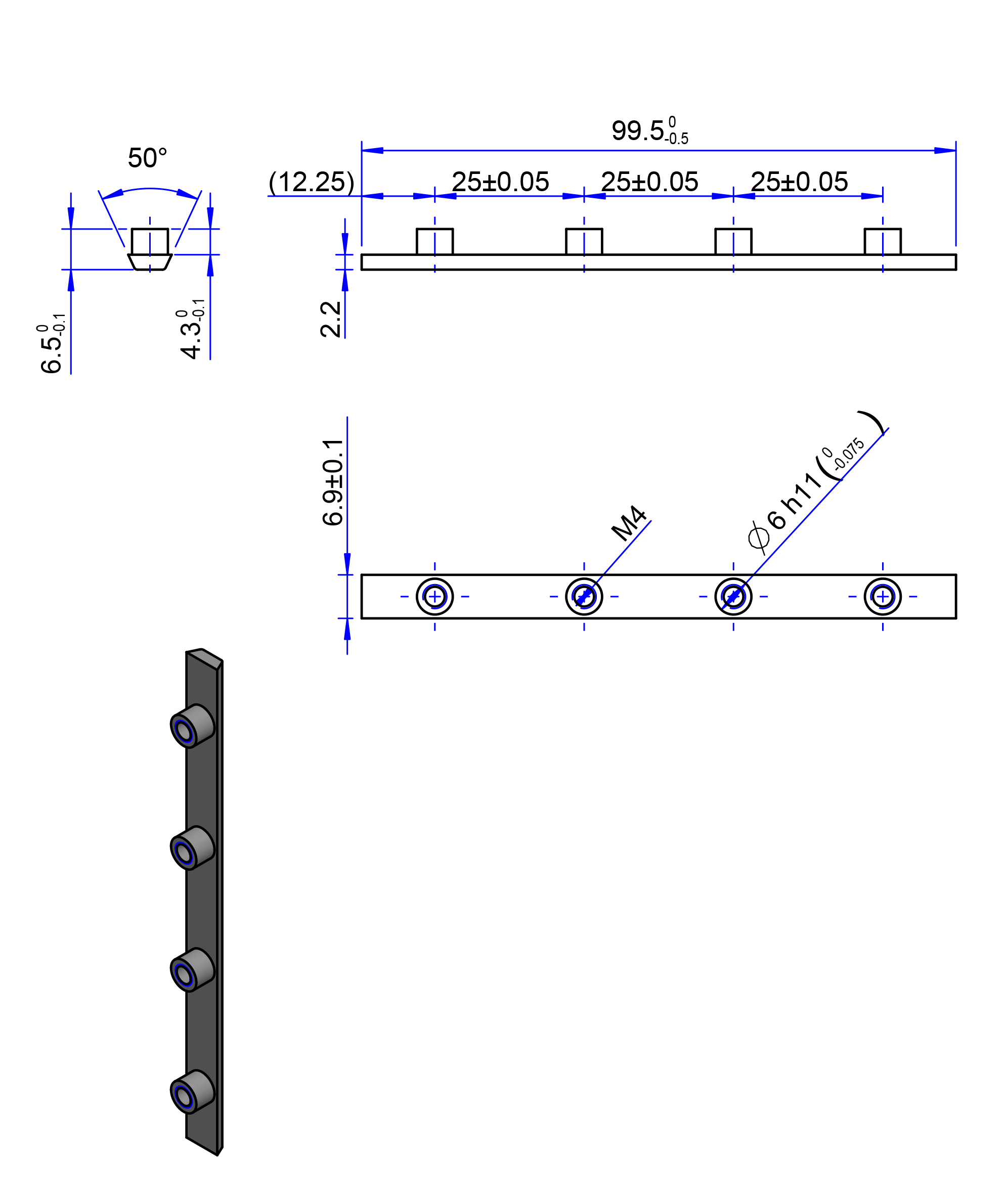 100AT10 Edelstahl Nockenverbinder / Einlegeschiene / Ersatzzahn