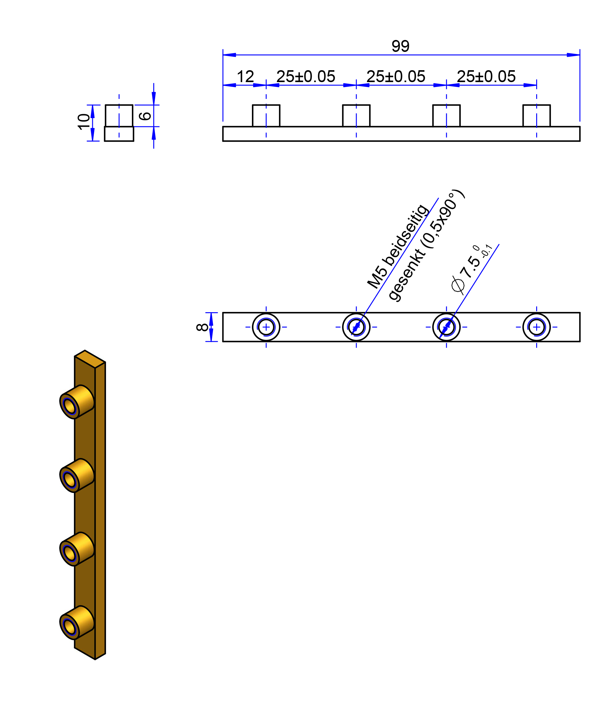 100AT20 Messing Nockenverbinder / Einlegeschiene / Ersatzzahn