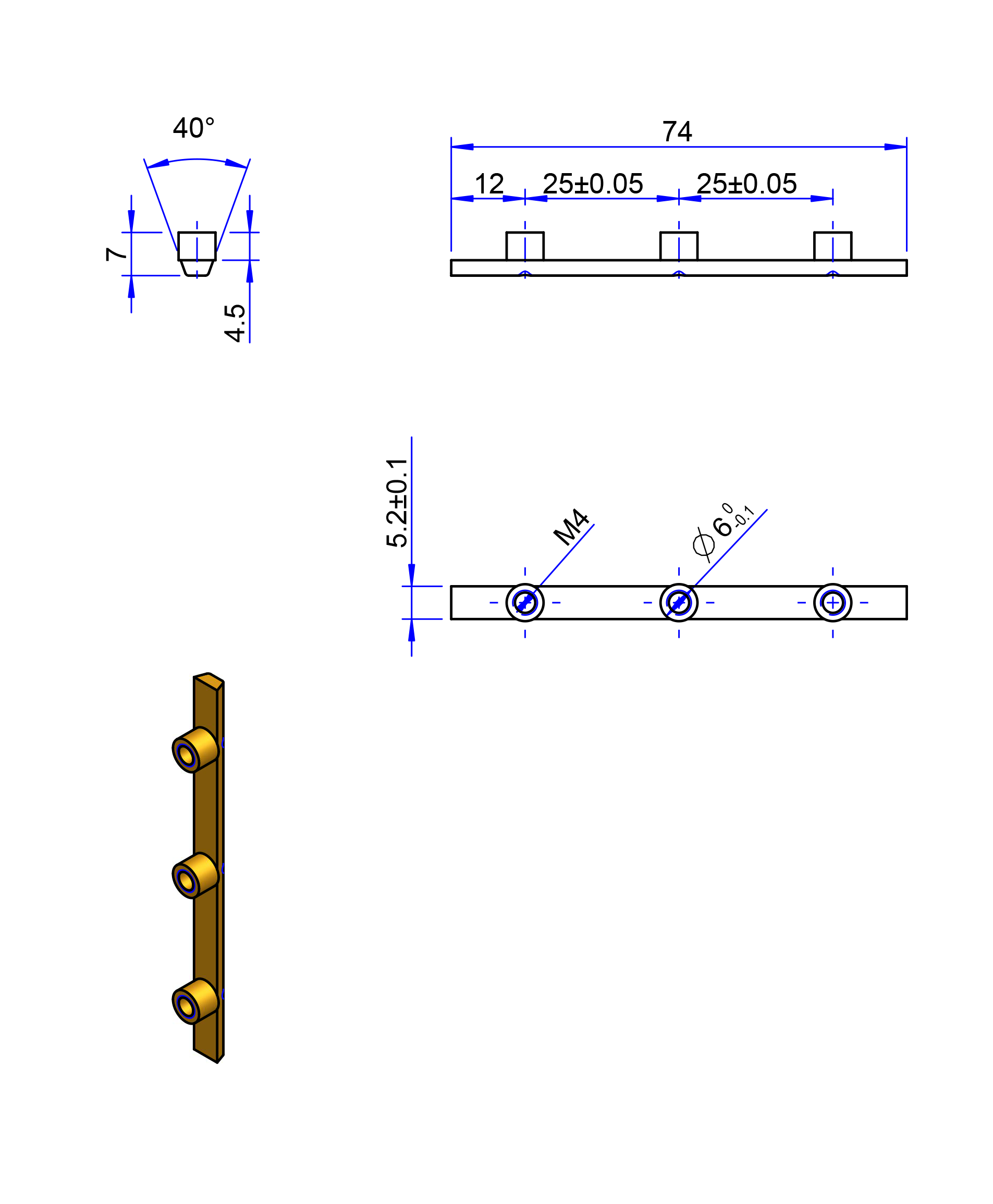 75T10 Messing Nockenverbinder / Einlegeschiene / Ersatzzahn