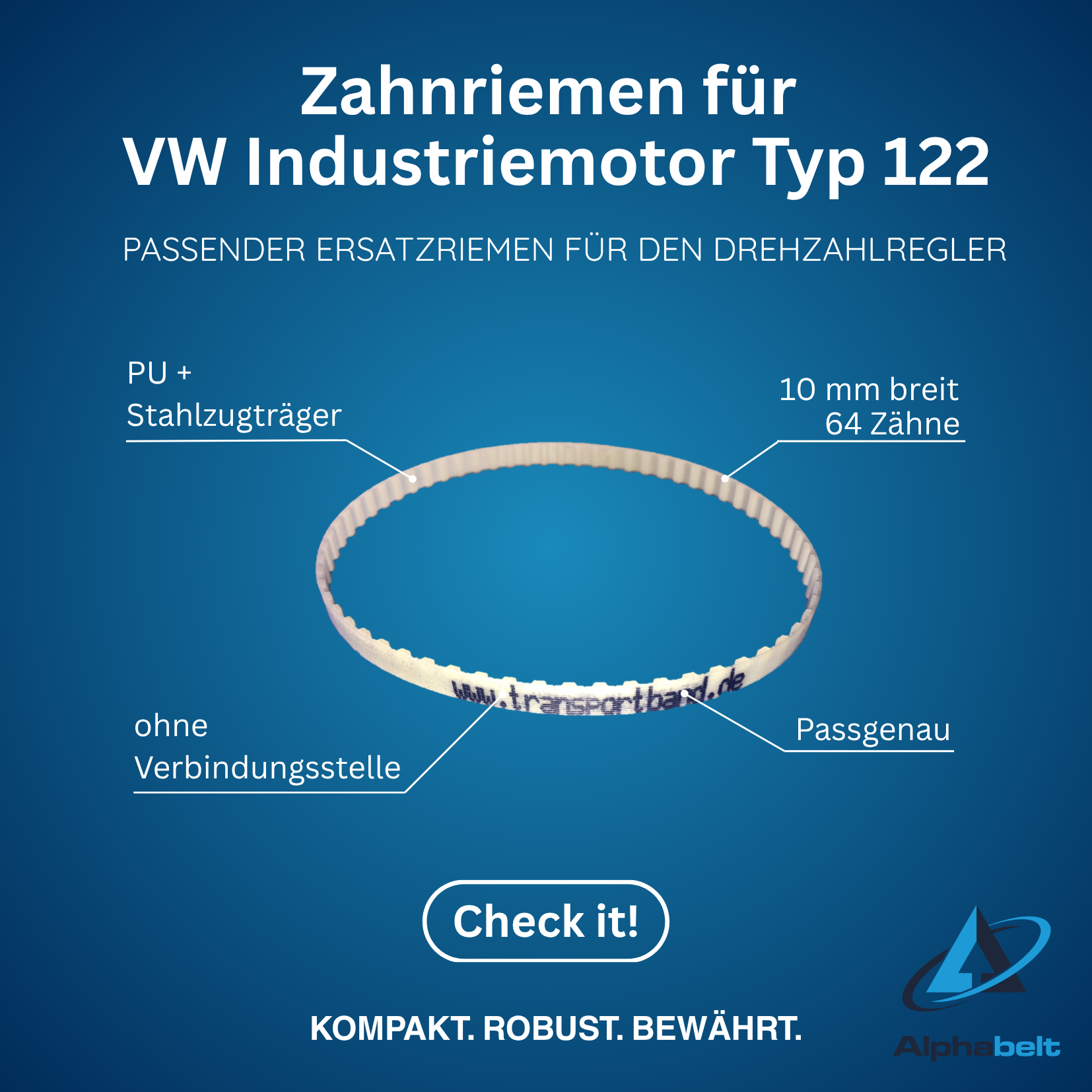 Zahnriemen für Drehzahlregler VW Industriemotor Typ 122